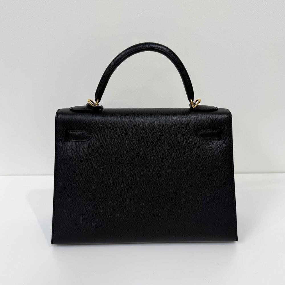 HERMES Kelly 32 Black Epsom Gold Hardware Handbag Leather Top Handle Crossbody - Picture 6 of 13